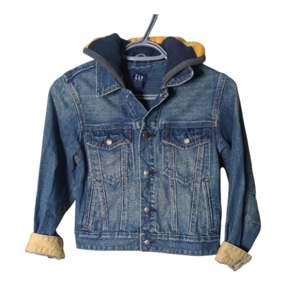 Gap Kids Denim Jacket Hooded Preppy Blue/Yellow Stripe Size Medium‎ (8 years)